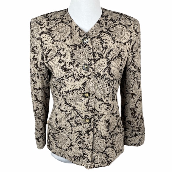 Jones New York Floral Blazer, Brown, Taupe, 4 - Picture 1 of 9